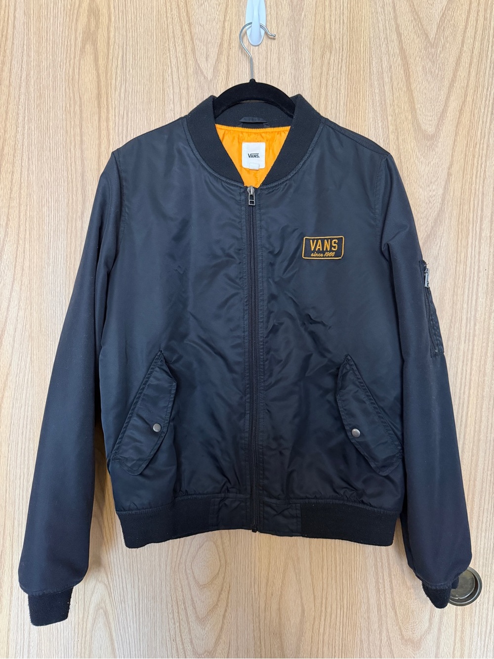 Vans Black Bomber Jacket with Orange Liner and Patch